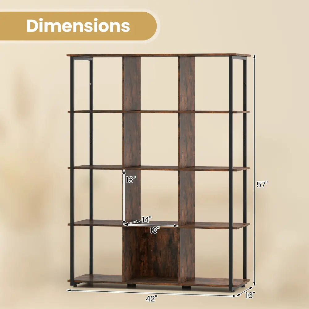 12-Cube Bookcase with 2 Anti-tipping Kits for Living Room-Rustic Brown - Rustic Brown - Bookcases