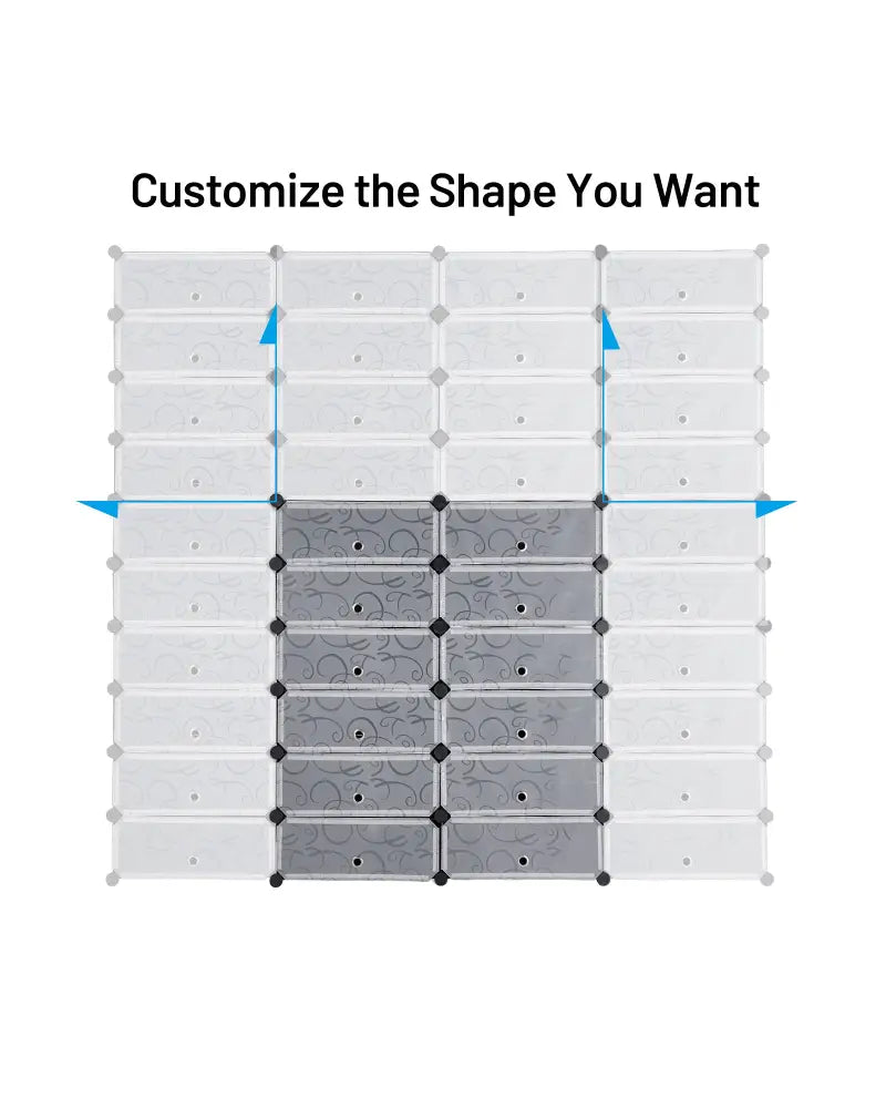12-Cube DIY Portable Plastic Shoe Rack with Transparent Doors - Black - Shoe Racks & Storage Benches