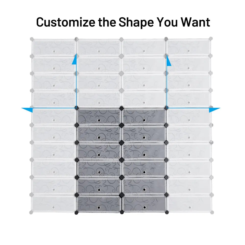 12-Cube DIY Portable Plastic Shoe Rack with Transparent Doors - Black - Shoe Racks & Storage Benches