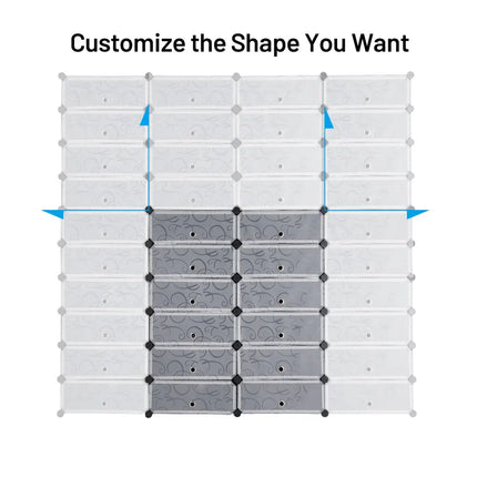 12-Cube DIY Portable Plastic Shoe Rack with Transparent Doors - Black - Shoe Racks & Storage Benches