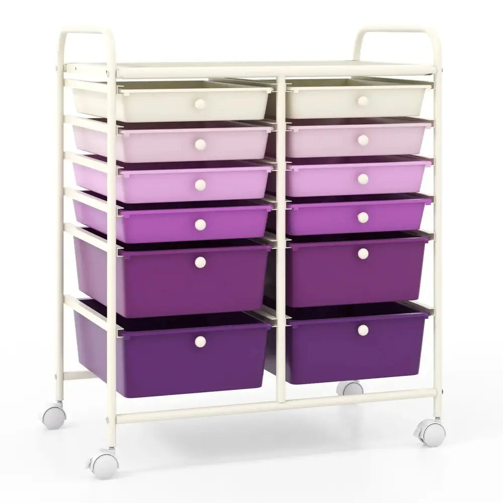 12-Drawer Rolling Storage Cart with Removable Drawers and Lockable Wheels-Purple Costway