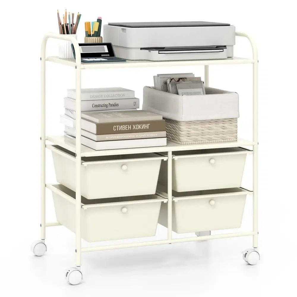 12-Drawer Rolling Storage Cart with Removable Drawers and Lockable Wheels-Beige Costway