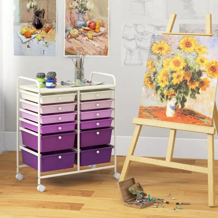 12-Drawer Rolling Storage Cart with Removable Drawers and Lockable Wheels-Purple Costway