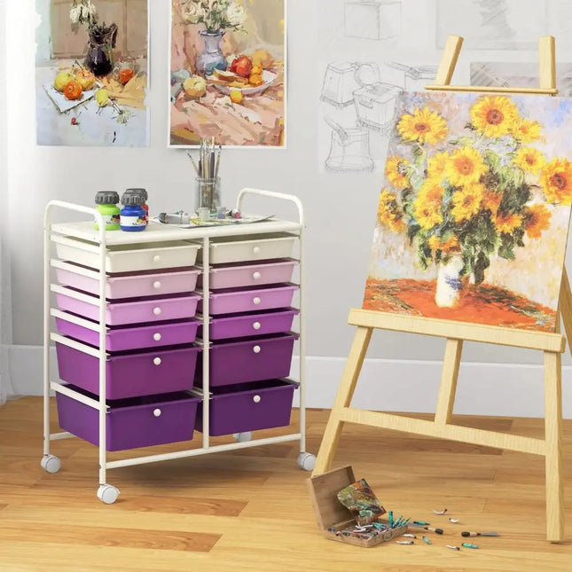 12-Drawer Rolling Storage Cart with Removable Drawers and Lockable Wheels-Purple Costway