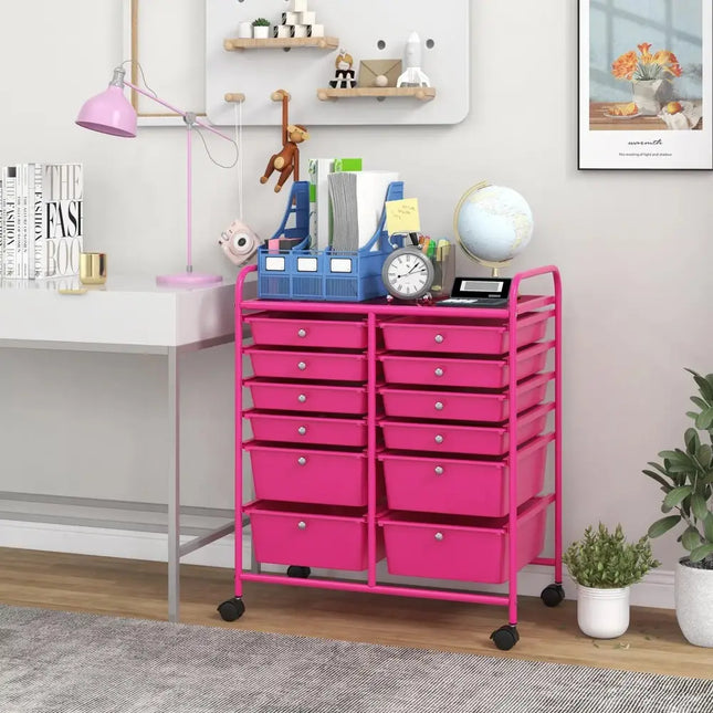 12-Drawer Rolling Storage Cart with Removable Drawers and Lockable Wheels-Rose Red Costway