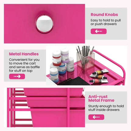 12-Drawer Rolling Storage Cart with Removable Drawers and Lockable Wheels-Rose Red Costway