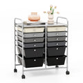 12-Drawer Rolling Storage Cart with Removable Drawers and Lockable Wheels-Gray - Gray - File Cabinets
