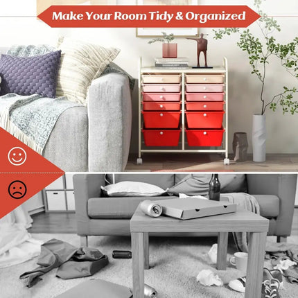 12-Drawer Rolling Storage Cart with Removable Drawers and Lockable Wheels-Pink Costway
