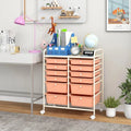 12-Drawer Rolling Storage Cart with Removable Drawers and Lockable Wheels-Peach Costway