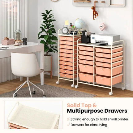 12-Drawer Rolling Storage Cart with Removable Drawers and Lockable Wheels-Peach Costway