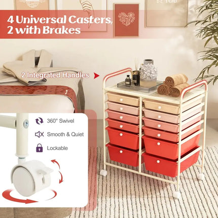 12-Drawer Rolling Storage Cart with Removable Drawers and Lockable Wheels-Pink Costway