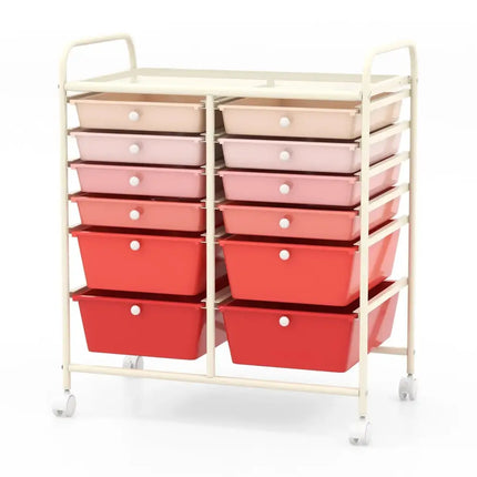 12-Drawer Rolling Storage Cart with Removable Drawers and Lockable Wheels-Pink Costway