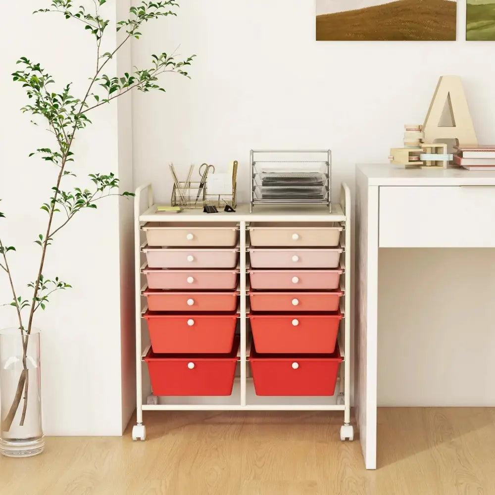12-Drawer Rolling Storage Cart with Removable Drawers and Lockable Wheels-Pink Costway