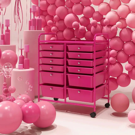 12-Drawer Rolling Storage Cart with Removable Drawers and Lockable Wheels-Rose Red Costway