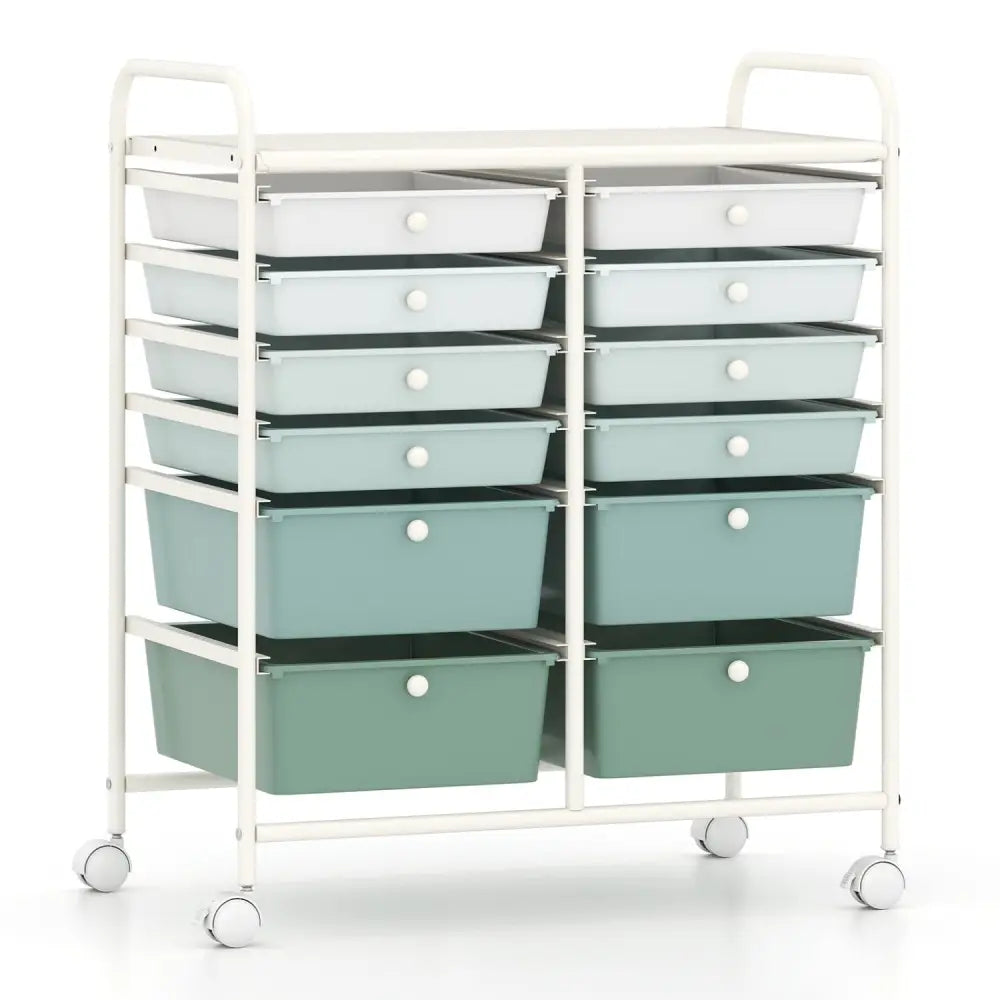 12-Drawer Rolling Storage Cart with Removable Drawers and Lockable Wheels-Green Gradient - Green Gradient - File