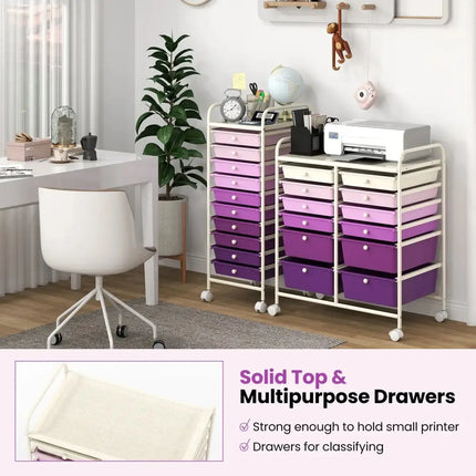 12-Drawer Rolling Storage Cart with Removable Drawers and Lockable Wheels-Purple Costway