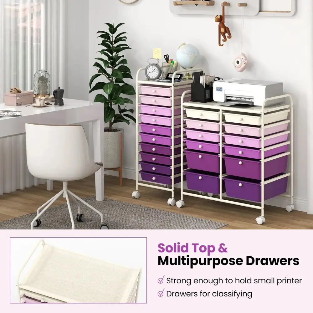 12-Drawer Rolling Storage Cart with Removable Drawers and Lockable Wheels-Purple Costway