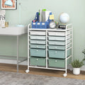 12-Drawer Rolling Storage Cart with Removable Drawers and Lockable Wheels-Green Gradient - Green Gradient - File