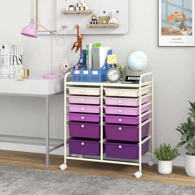 12-Drawer Rolling Storage Cart with Removable Drawers and Lockable Wheels-Purple Costway