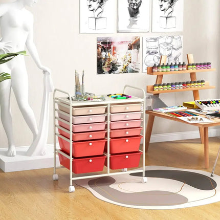 12-Drawer Rolling Storage Cart with Removable Drawers and Lockable Wheels-Pink Costway