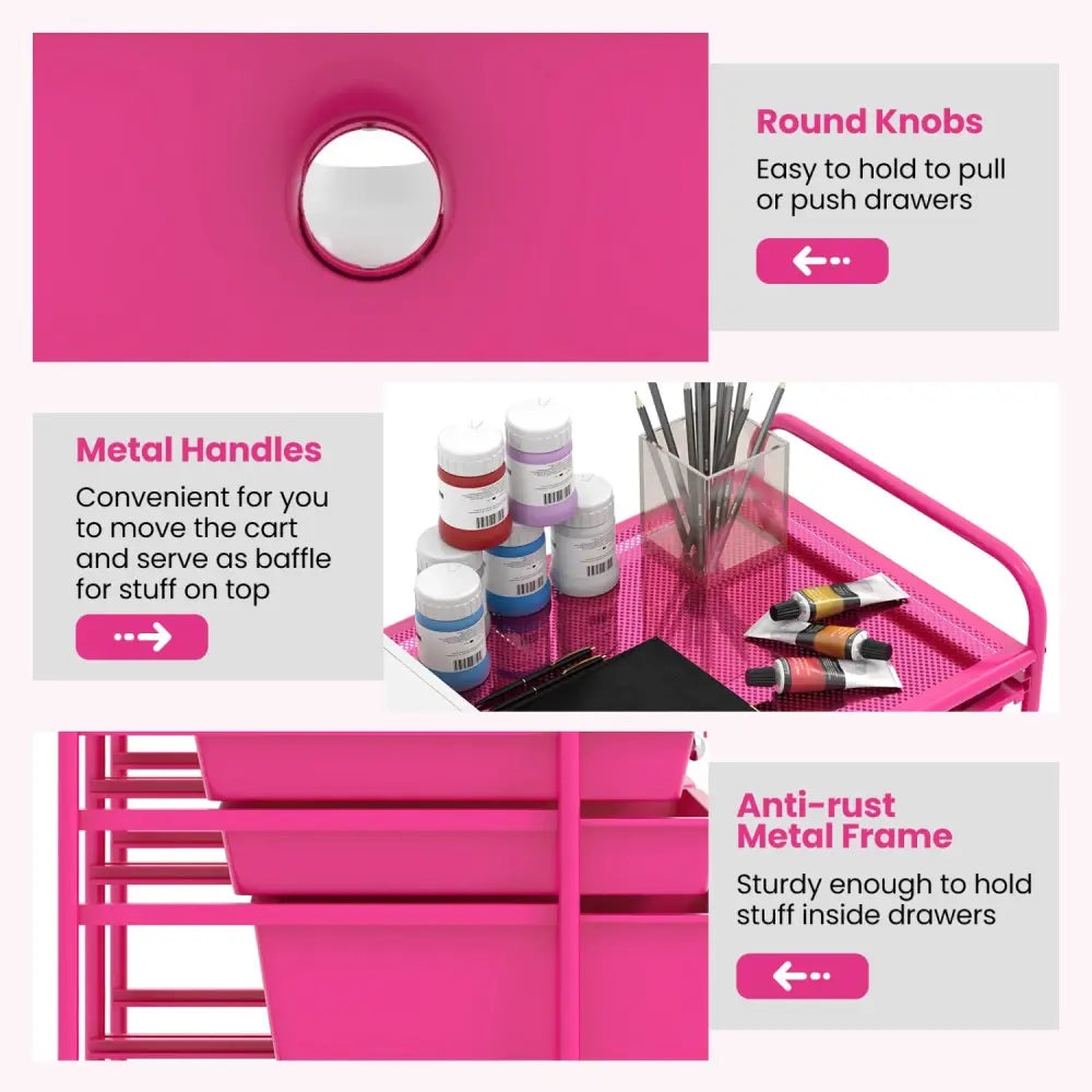 12-Drawer Rolling Storage Cart with Removable Drawers and Lockable Wheels-Rose Red - Rose Red - File Cabinets