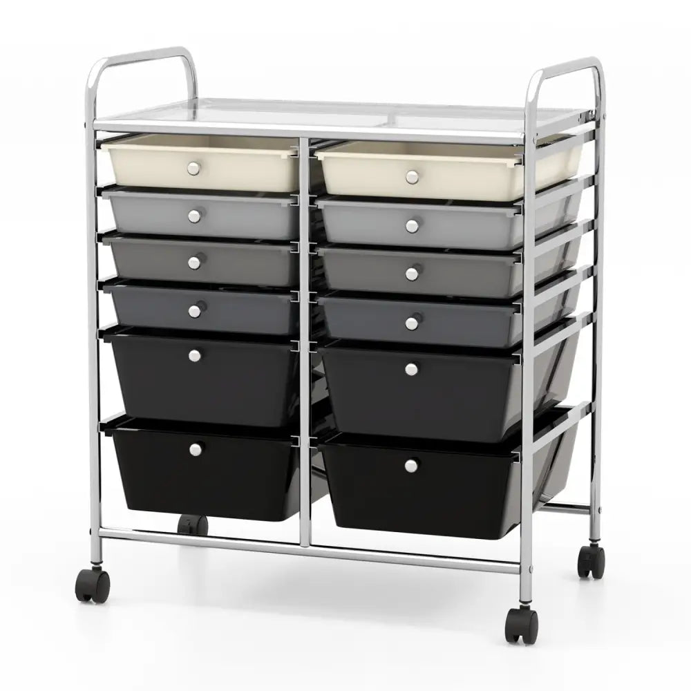 12-Drawer Rolling Storage Cart with Removable Drawers and Lockable Wheels-Gray - Gray - File Cabinets