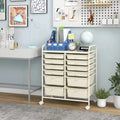 12-Drawer Rolling Storage Cart with Removable Drawers and Lockable Wheels-Beige - Beige - File Cabinets