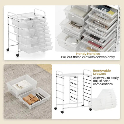 12-Drawer Utility Rolling Cart with Drawers Multi-Use Storage-Transparent Costway