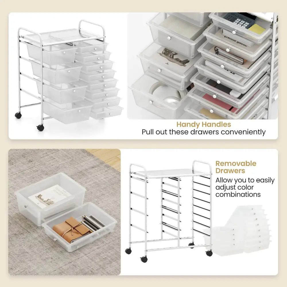 12-Drawer Utility Rolling Cart with Drawers Multi-Use Storage-Transparent Costway