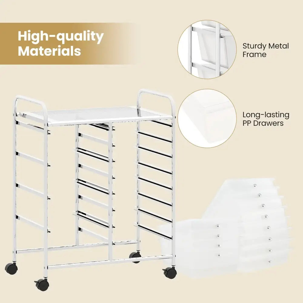 12-Drawer Utility Rolling Cart with Drawers Multi-Use Storage-Transparent Costway