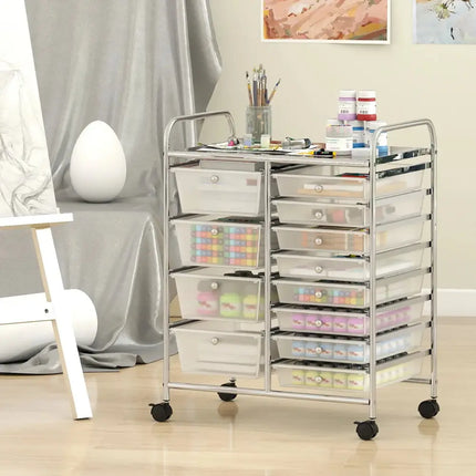 12-Drawer Utility Rolling Cart with Drawers Multi-Use Storage-Transparent Costway