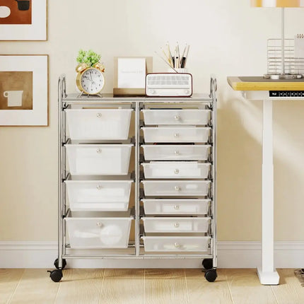 12-Drawer Utility Rolling Cart with Drawers Multi-Use Storage-Transparent Costway