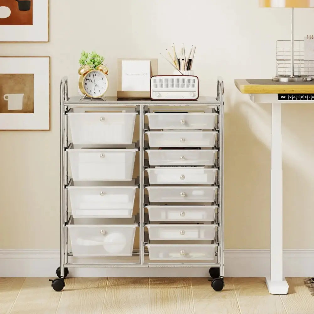 12-Drawer Utility Rolling Cart with Drawers Multi-Use Storage-Transparent Costway