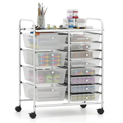12-Drawer Utility Rolling Cart with Drawers Multi-Use Storage-Transparent Costway