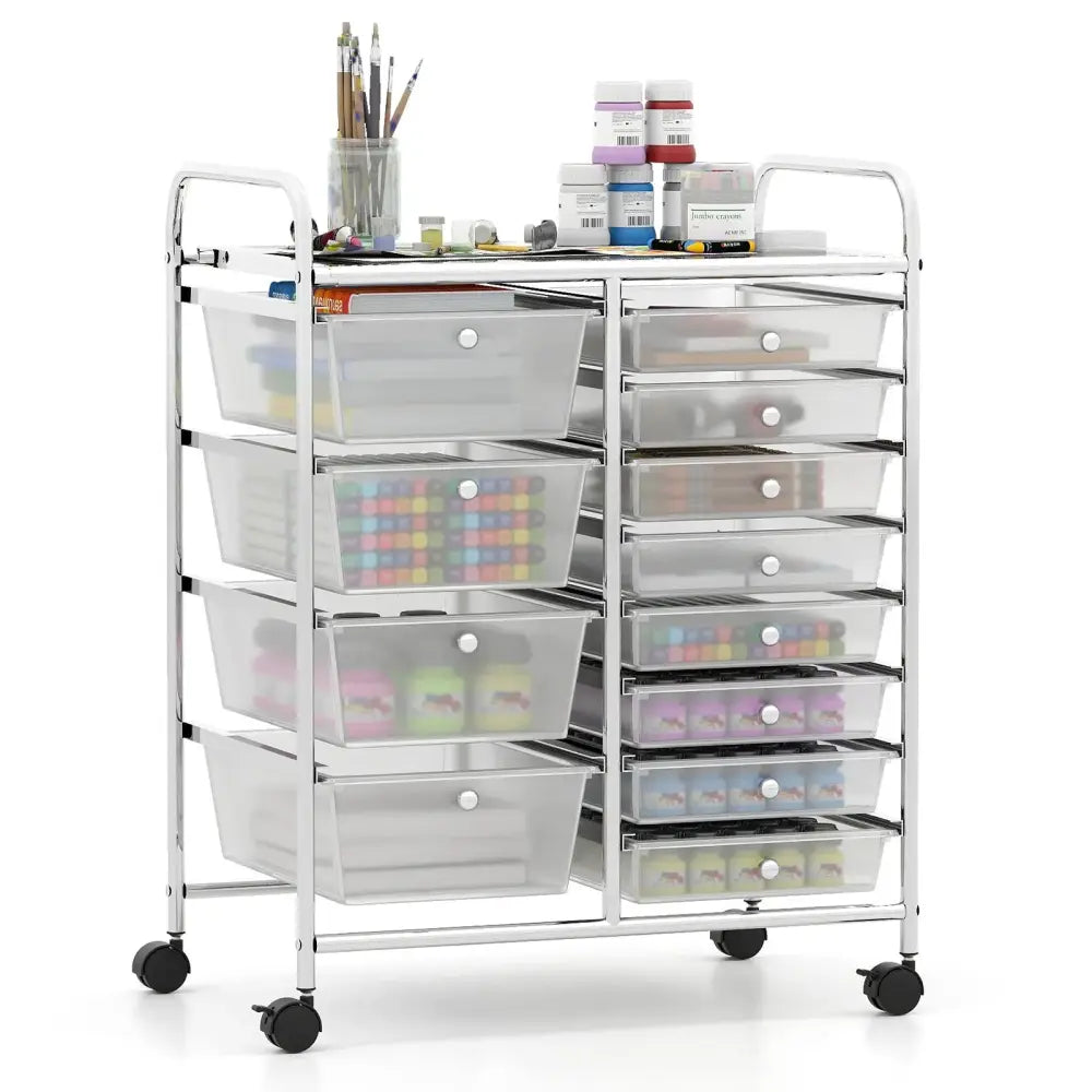 12-Drawer Utility Rolling Cart with Drawers Multi-Use Storage-Transparent Costway
