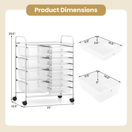 12-Drawer Utility Rolling Cart with Drawers Multi-Use Storage-Transparent Costway