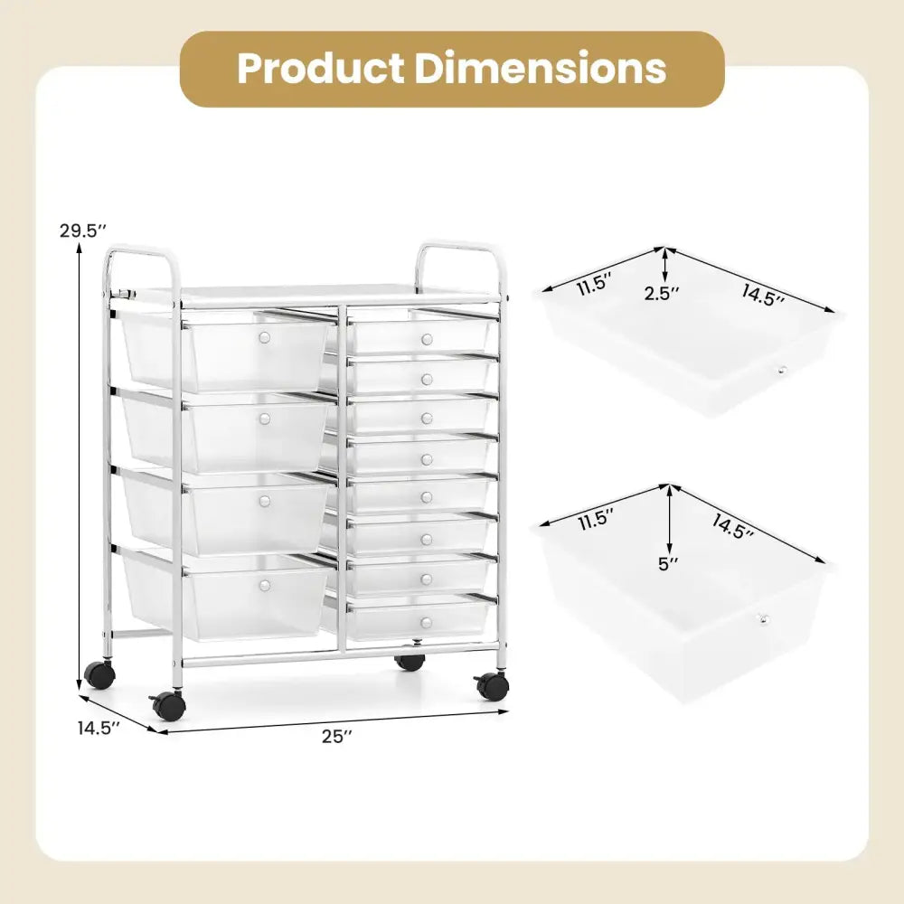 12-Drawer Utility Rolling Cart with Drawers Multi-Use Storage-Transparent Costway