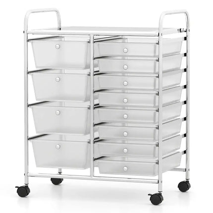 12-Drawer Utility Rolling Cart with Drawers Multi-Use Storage-Transparent Costway