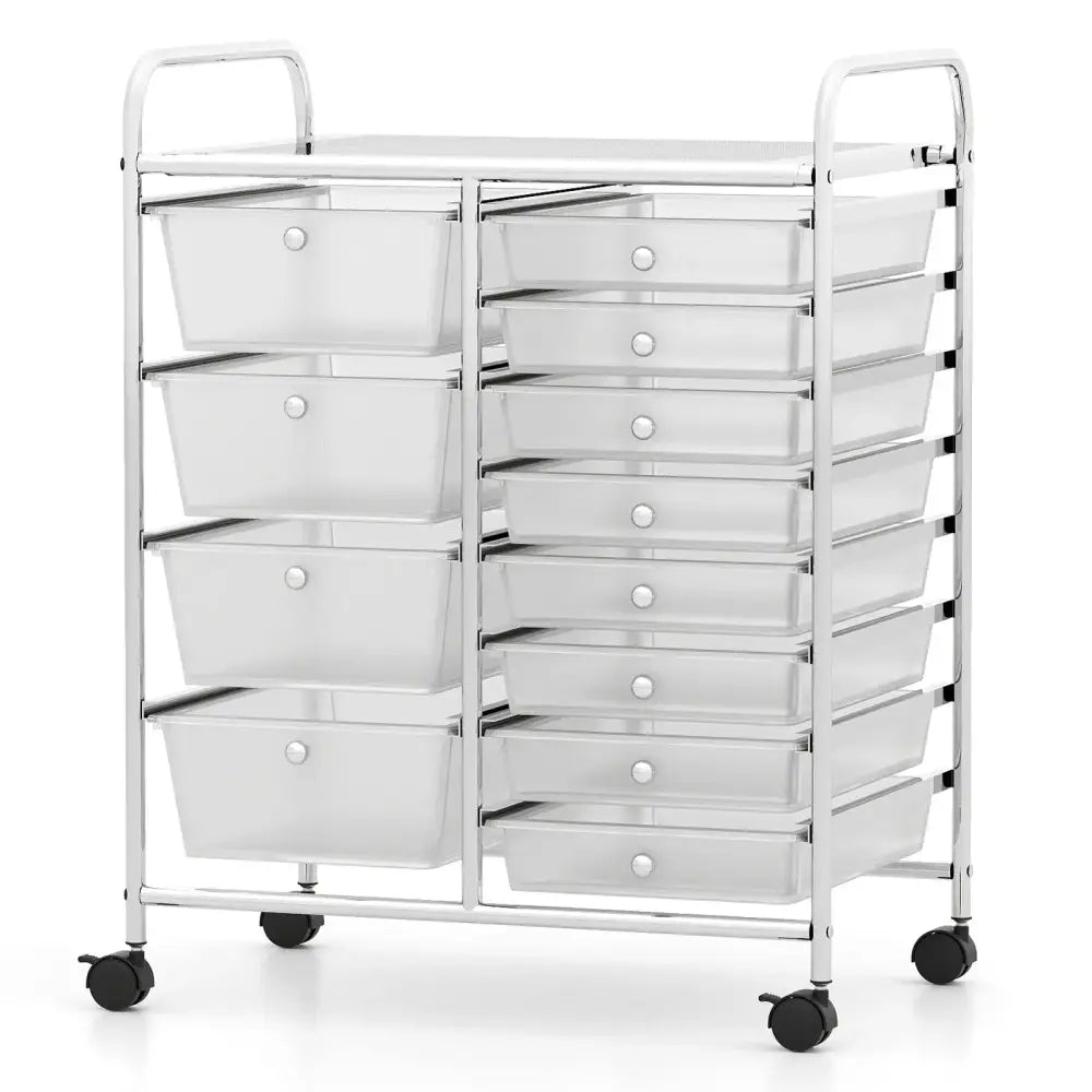 12-Drawer Utility Rolling Cart with Drawers Multi-Use Storage-Transparent Costway