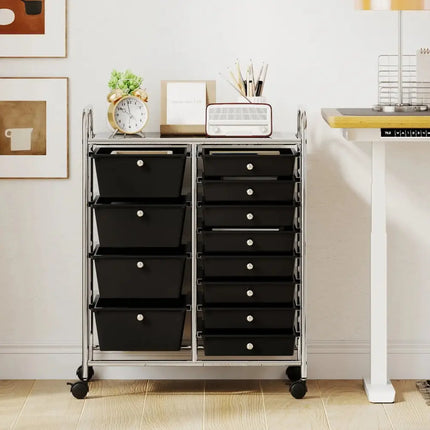 12-Drawer Utility Rolling Cart with Drawers Multi-Use Storage-Black Costway