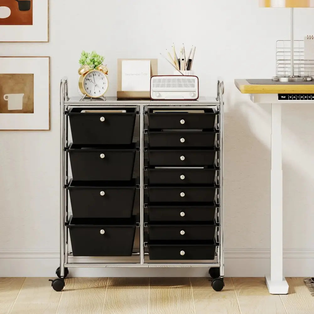 12-Drawer Utility Rolling Cart with Drawers Multi-Use Storage-Black Costway