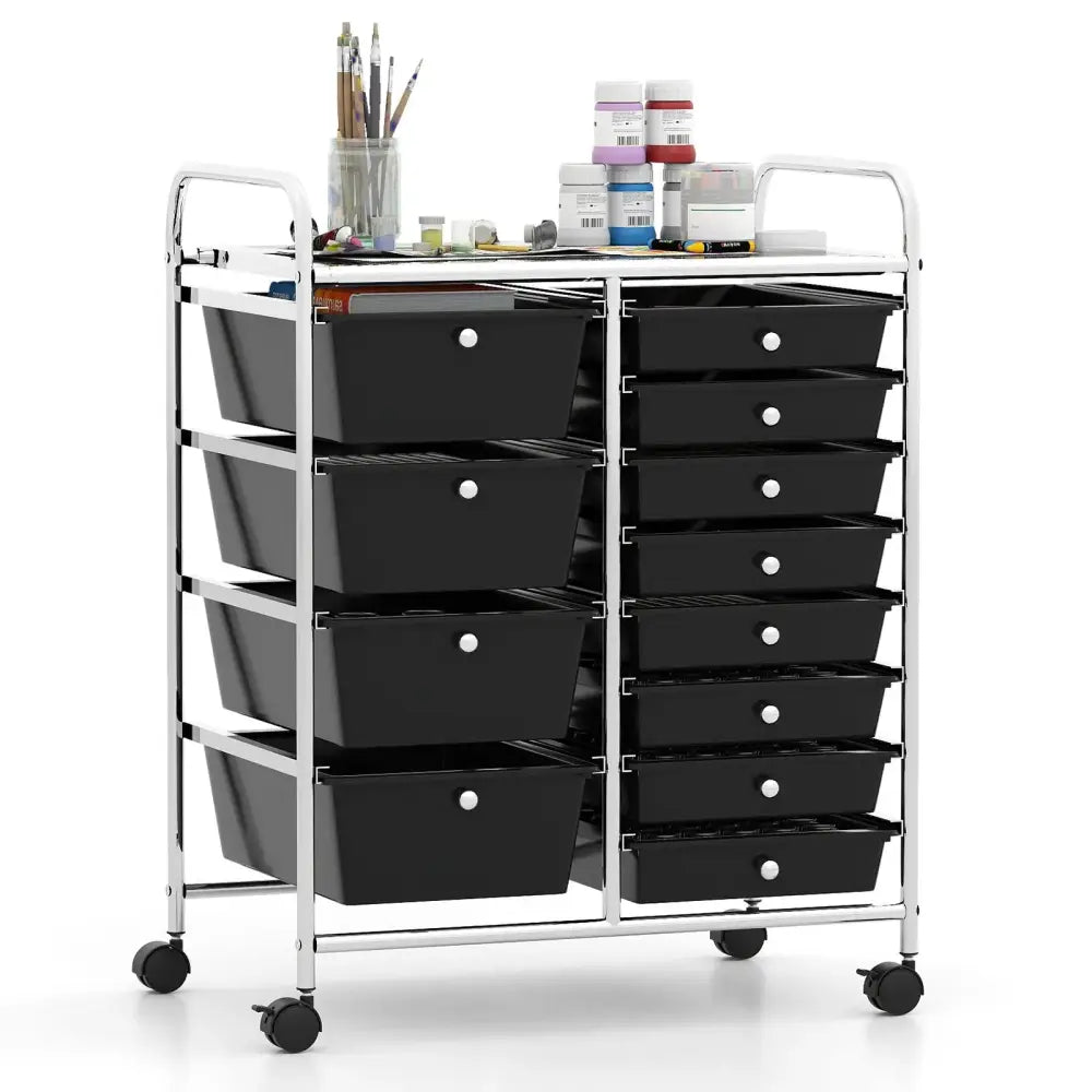 12-Drawer Utility Rolling Cart with Drawers Multi-Use Storage-Black Costway