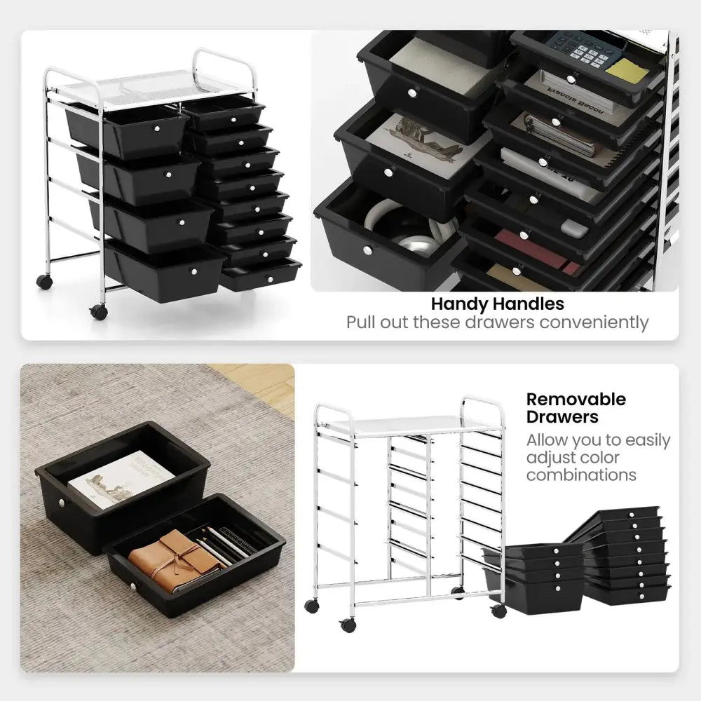 12-Drawer Utility Rolling Cart with Drawers Multi-Use Storage-Black Costway