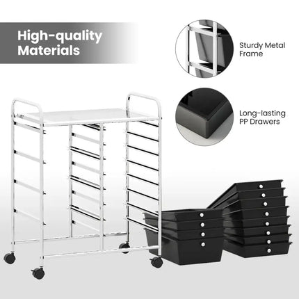 12-Drawer Utility Rolling Cart with Drawers Multi-Use Storage-Black Costway