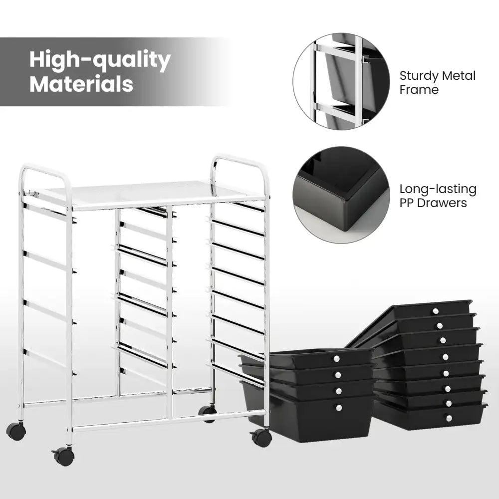 12-Drawer Utility Rolling Cart with Drawers Multi-Use Storage-Black Costway