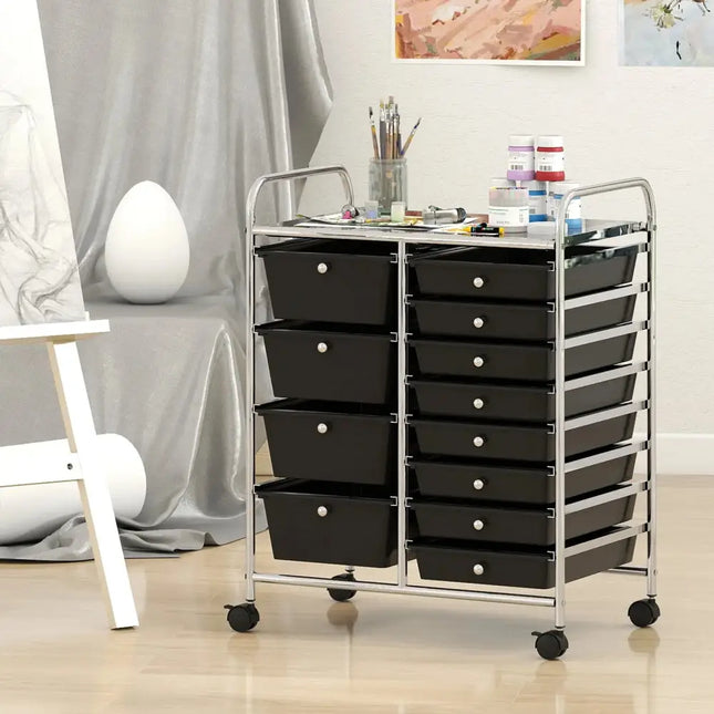 12-Drawer Utility Rolling Cart with Drawers Multi-Use Storage-Black Costway