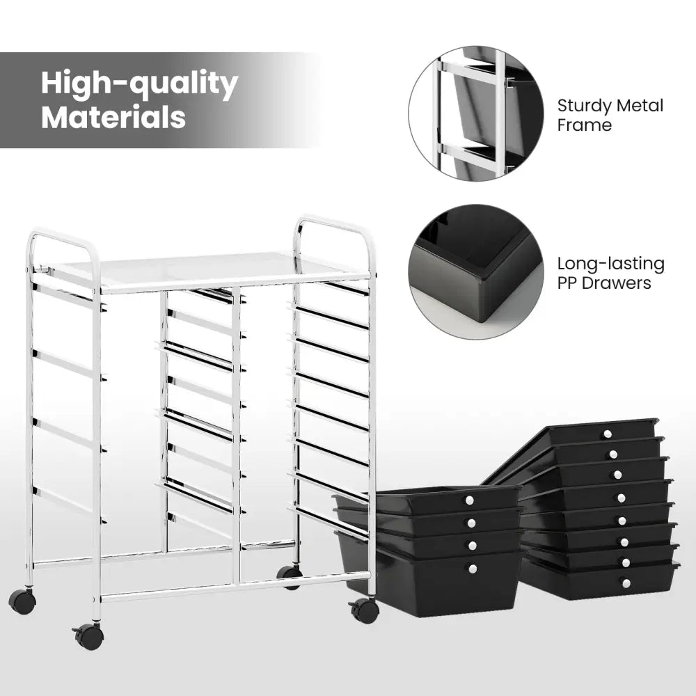 12-Drawer Utility Rolling Cart with Drawers Multi-Use Storage-Black - Black - File Cabinets