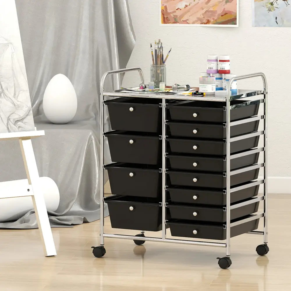 12-Drawer Utility Rolling Cart with Drawers Multi-Use Storage-Black - Black - File Cabinets