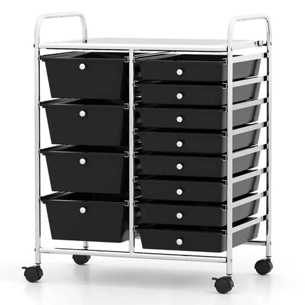 12-Drawer Utility Rolling Cart with Drawers Multi-Use Storage-Black Costway