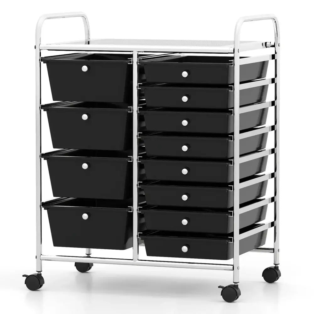 12-Drawer Utility Rolling Cart with Drawers Multi-Use Storage-Black Costway